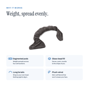Why it works: segmented pods, glass-bead fill, long tie tails, plush velvet
