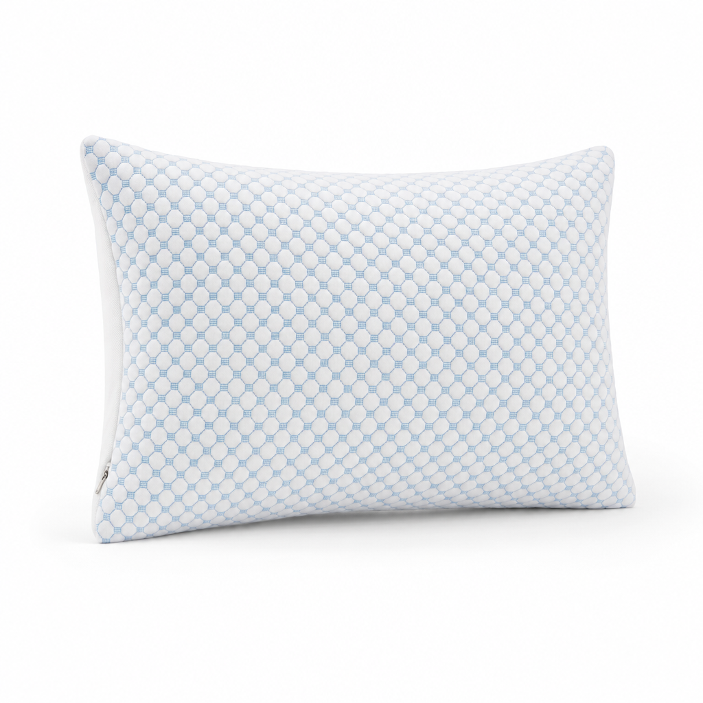 The Cloud adjustable cooling memory foam pillow, cool-touch blue lattice knit face