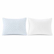 Both faces of The Cloud: cool-touch blue lattice knit and soft white knit