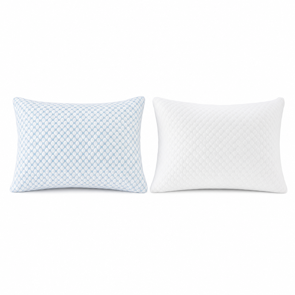Both faces of The Cloud: cool-touch blue knit and soft white knit
