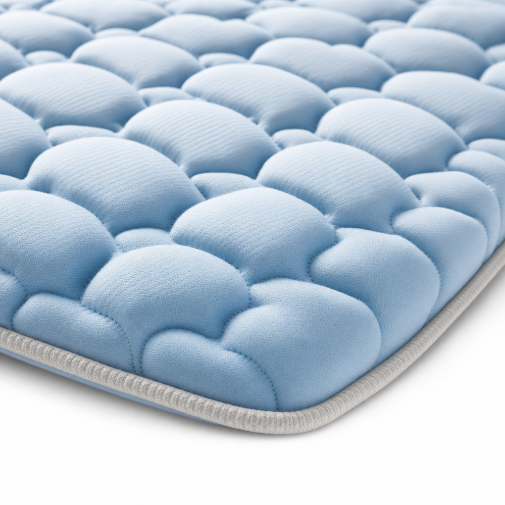 Macro of the 3D embossed pebble quilting showing loft and depth