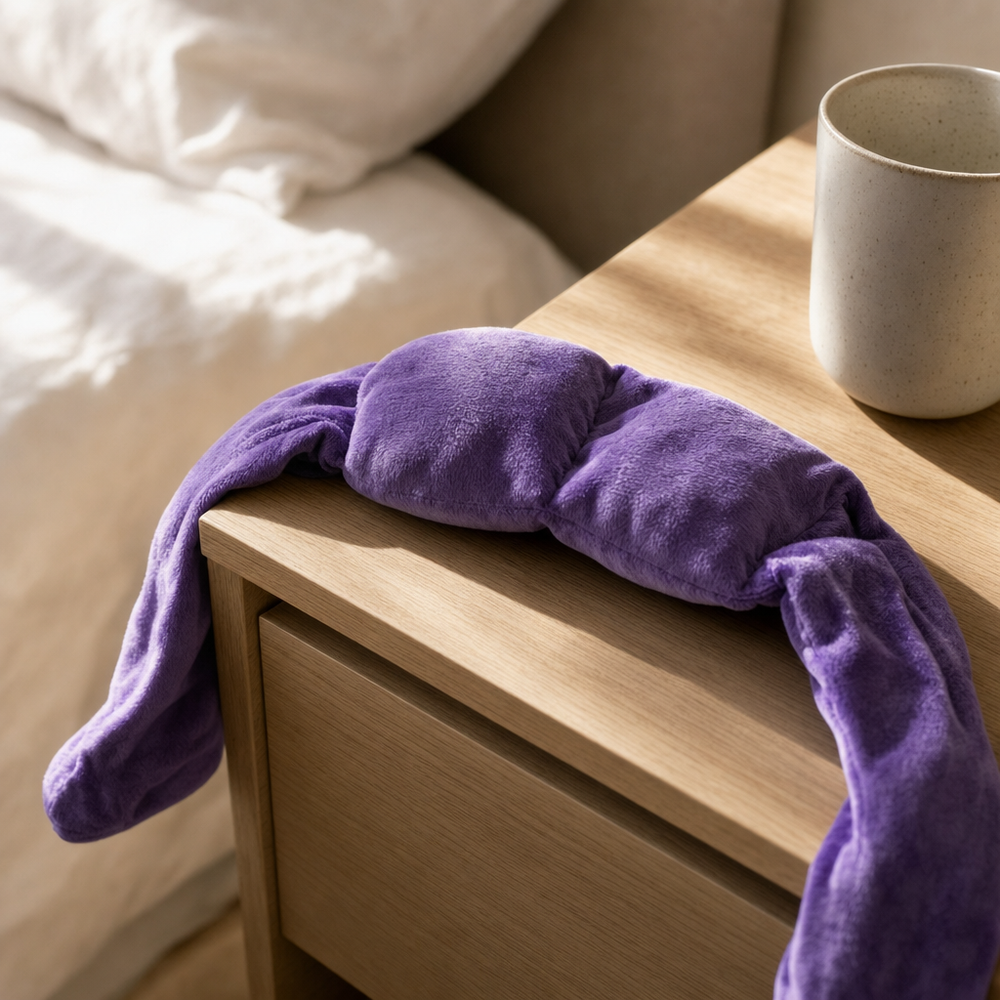 The Lull in Amethyst draped over an oak bedside table