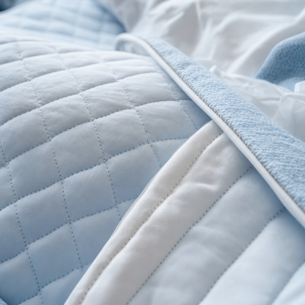 Close-up of premium quilted bedding fabric texture
